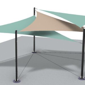 3 point, 6 post triangle shade structure rendering by Shasta Shade Co.