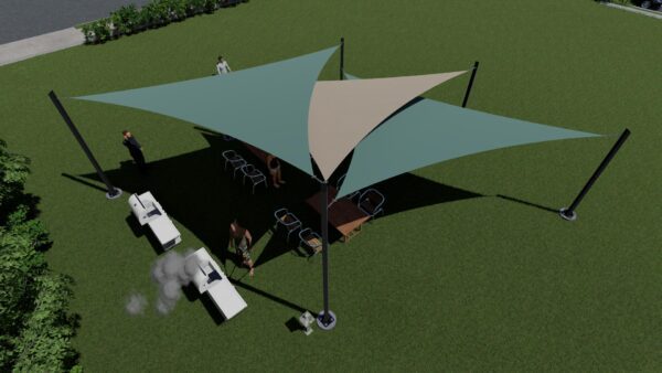 3 point, 6 post triangle shade structure aerial view