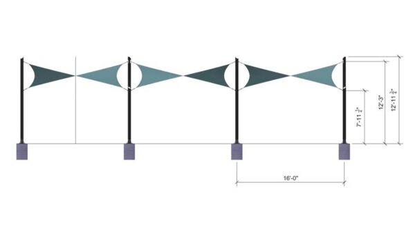 HYPAR SHADE STRUCTURE 003 16x16 Modular - 3-section rendering with structure dims