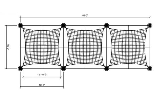 HYPAR SHADE STRUCTURE 003 16x16 Modular - 3-section rendering with top dims